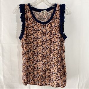 Ella Moss | Floral Top with Navy Blue Ruffle Sleeve